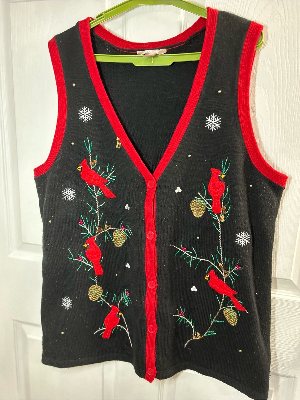 Vintage White Stag Cardinal Christmas Sweater Vest 1X 16W Embellished